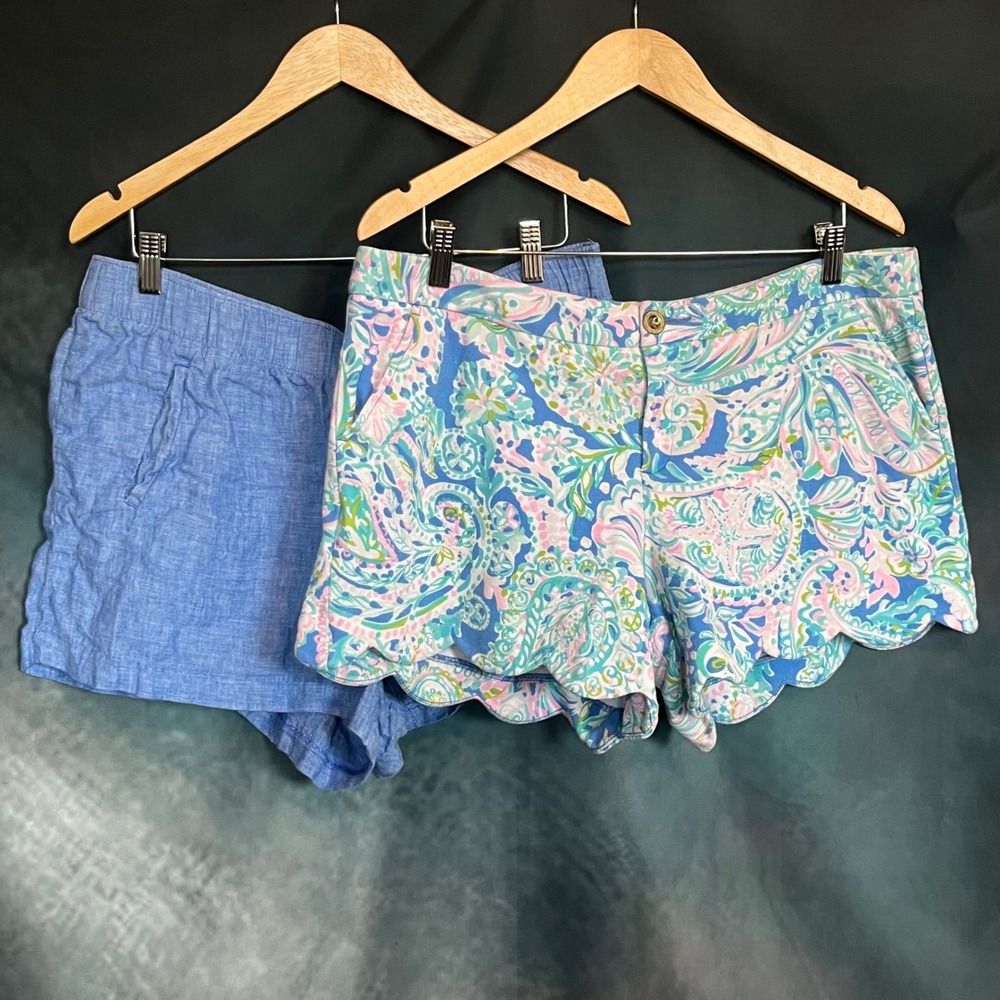 Lilly Pulitzer Shorts Bundle Buttercup Scallop Paisley 16 & Blue‎ Linen XL